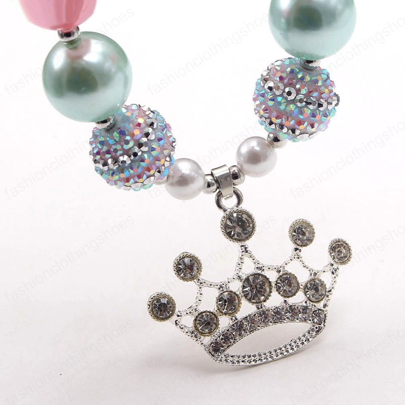 Fashion crown pendant necklace for kids girls handmade chunky bubblegum beaded necklace for child party gift
