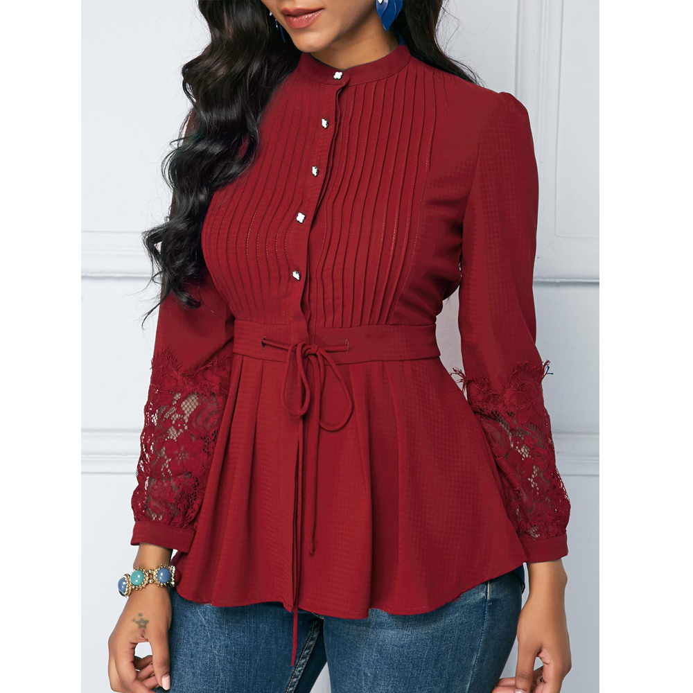 Women's Blouse And Shirt Spring Sexy Hollow Out Lace Long Sleeve Office blusas mujer de moda Vintage Plus Size Slim Tops 210225