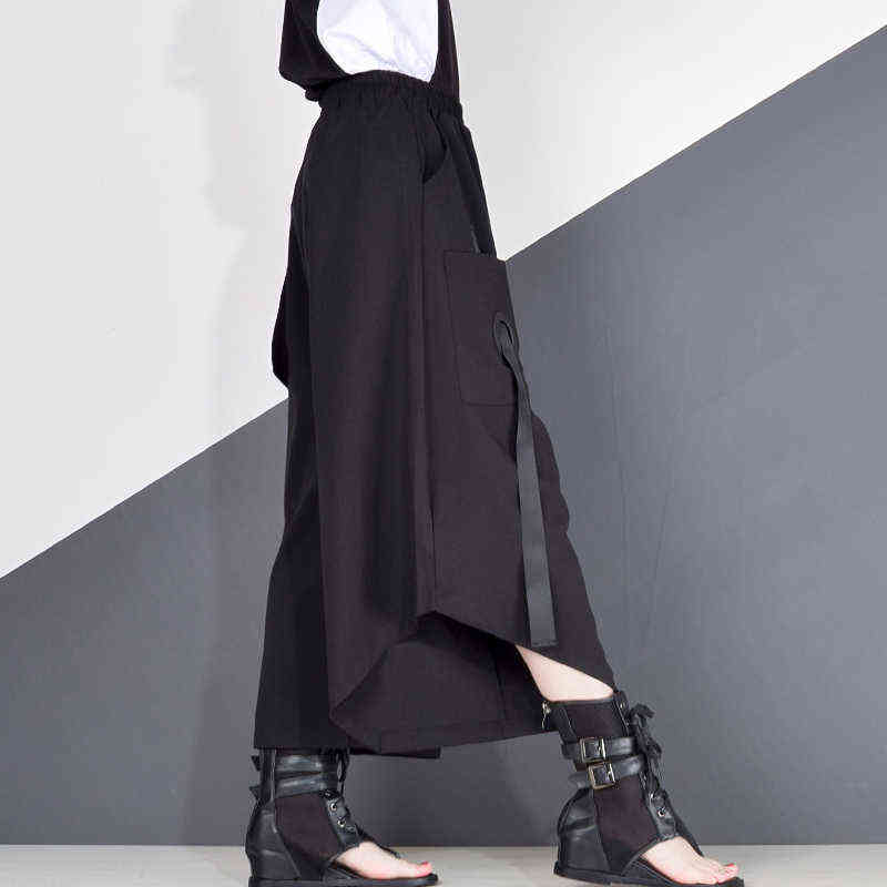 XITAO High Waist Patchwork Hit Color Pants Women Clothes Summer Autumn Fashion Elastic Casual Wide Leg XJ19 211115