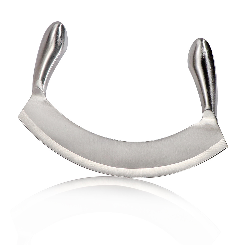 8.5 Inch Stainess Stee Mezzauna Knife Pizza Cutter Fruit Vegetabe Saad Chopper Dicer With Curved Bade Kitchen Herb Mincer
8.5 Inch Stainess Stee Mezzauna Knife Pizza Cutter Fruit Vegetabe Saad Chopper Dicer With Curved Bade Kitchen Herb Mincer