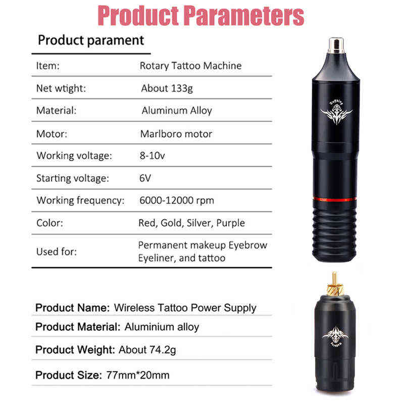 Tattoo Machine Set Professional Wireless Tattoo Machine Kit Rotary Pen with Cartridge Needles Permanent Makeup Machine supplies 220125