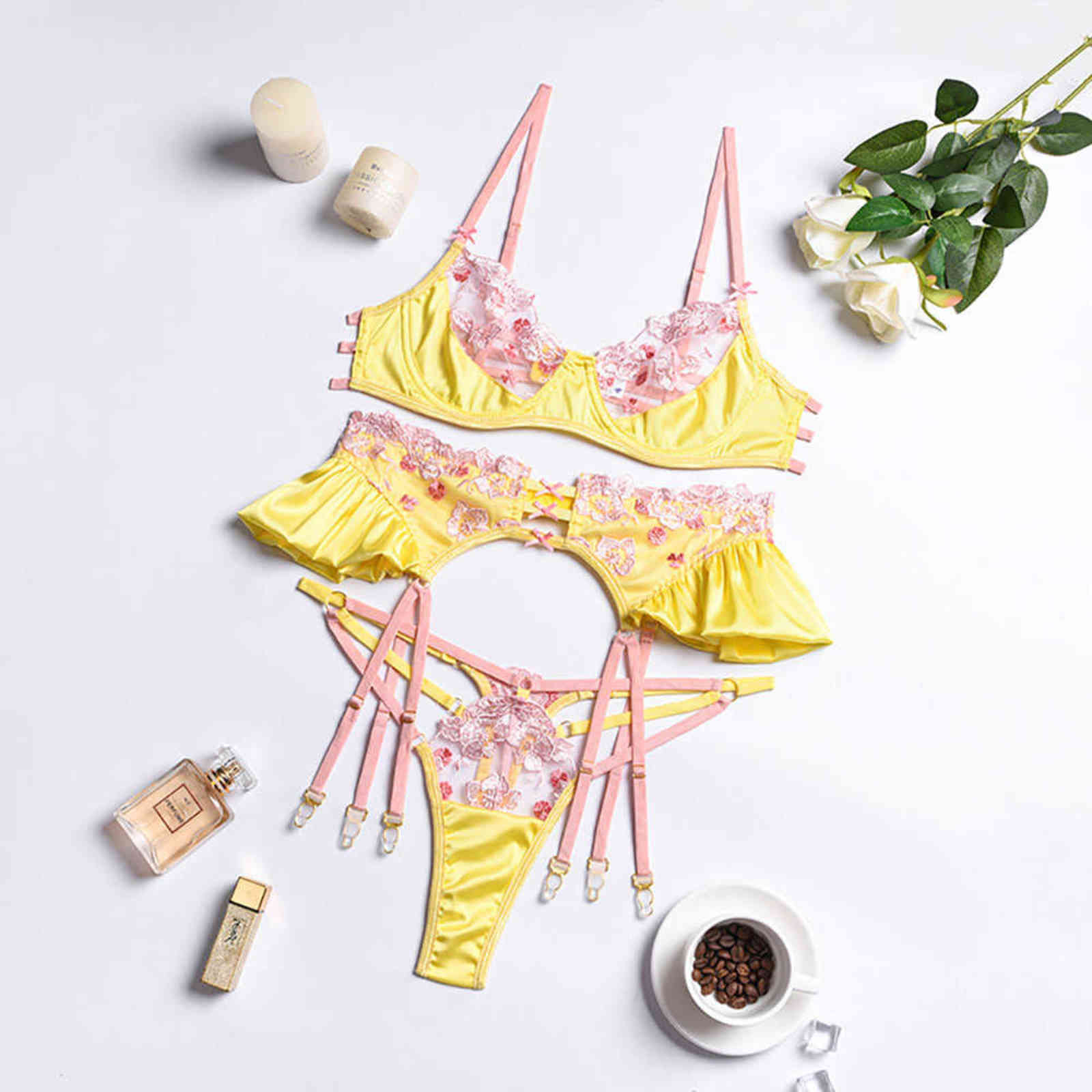 Image of NXY sexy set Dvicky Sexy Lingerie Underwear Women Hot Erotic Push Up Lace Bras Thong Transparent Floral Embroidery Brief Sets Female Clothes 1128