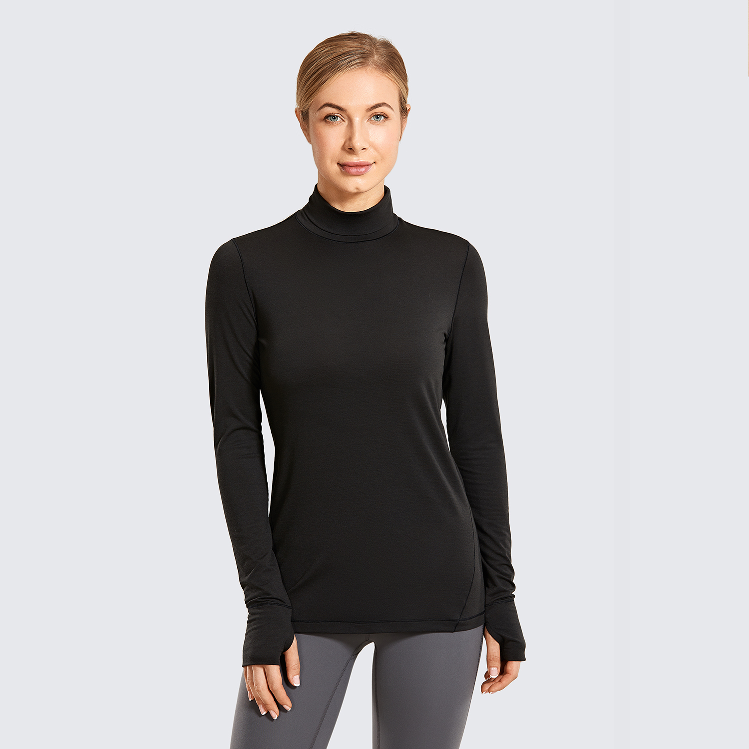 Breathable SYROKAN Women's Lightweight Long Sleeve workout Shirts Pullover Turtleneck Tops with Thumbholes