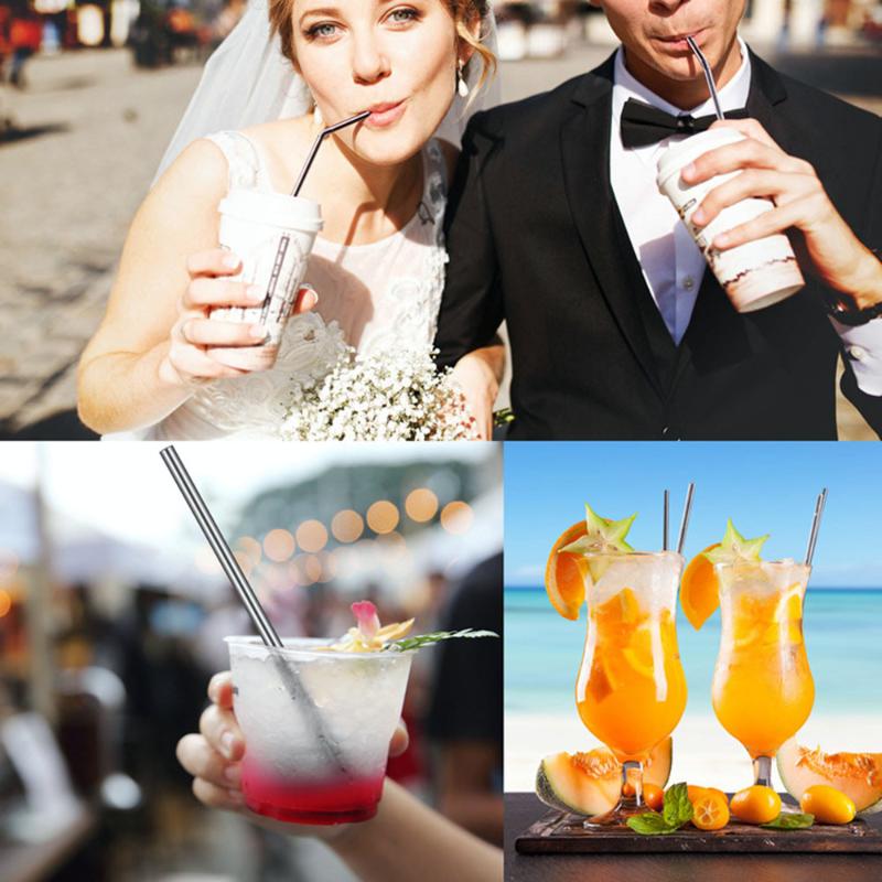 8PCS Reusable Long Stainless Steel Metal Drinking Straws With Cleaning Brushes Set bar accessories metal cocktail straws #007