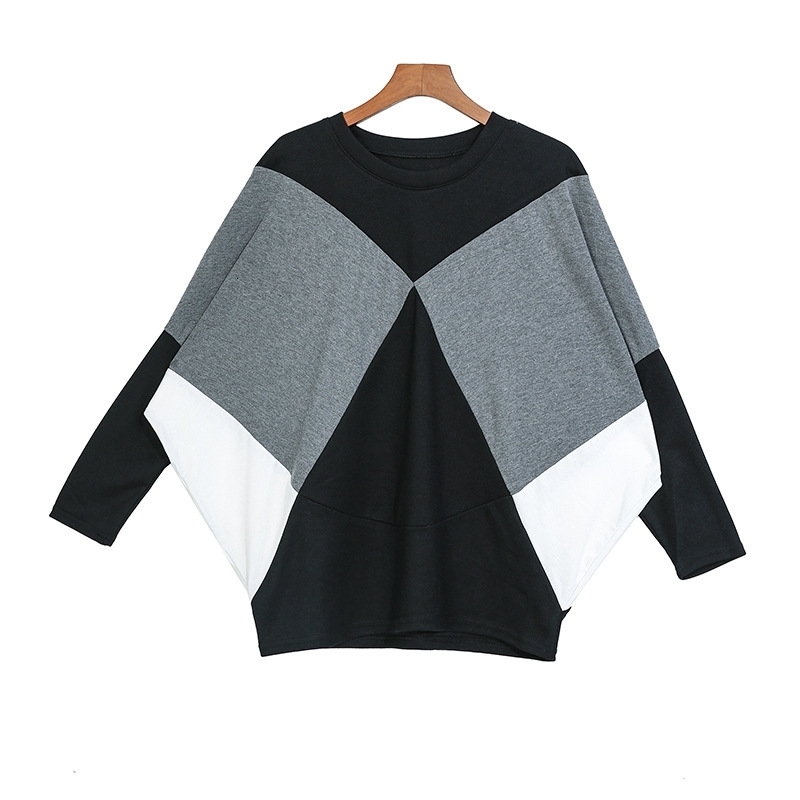 EAM Loose Fit Split Joint Oversized Sweatshirt Round Neck Long Sleeve Women Big Size Fashion Spring Autumn 1D642 201127