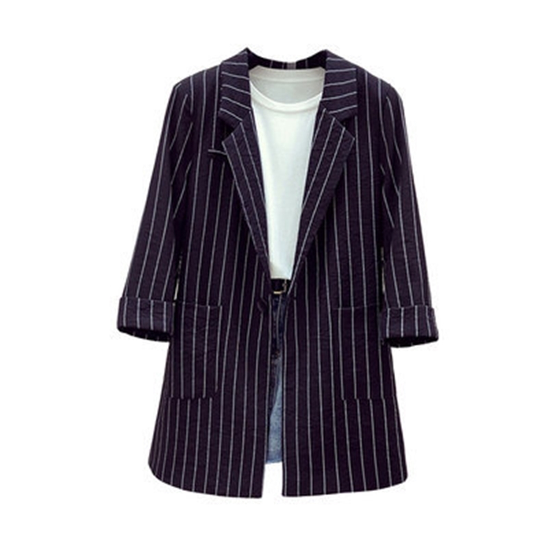 Single Breasted Striped Women Blazer Pockets Thin Jackets Female Blazers Outerwear Plus Size High Quality T200716