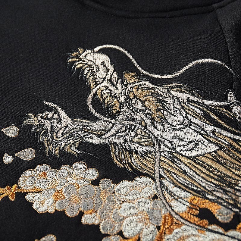 Mens Hip Hop Streetwear Hoodie Chinese Style Dragon Phoenix Embroidery Pullover New Autumn Cotton Fleece Floral Sweatshirt 201128