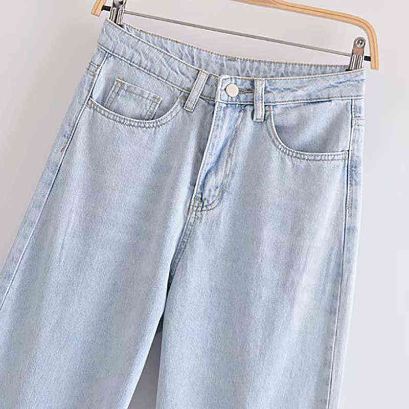 Wixra Women Streetwear Denim Pants Ladies Boyfriend Casual High Waist Light Blue Pockets Loose Jeans Autumn Spring 211129