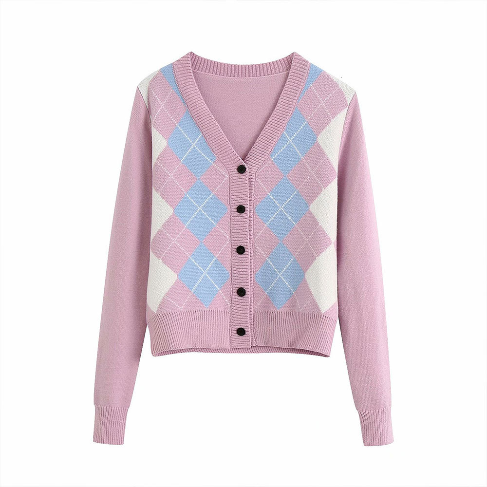 2021 New Vintage Geometric Pattern Cardigan Sweater Women Fashion Autumn Warm Long Sleeve Korean Chic Outwear Tops A46x, Pink
2021 New Vintage Geometric Pattern Cardigan Sweater Women Fashion Autumn Warm Long Sleeve Korean Chic Outwear Tops A46x, Pink