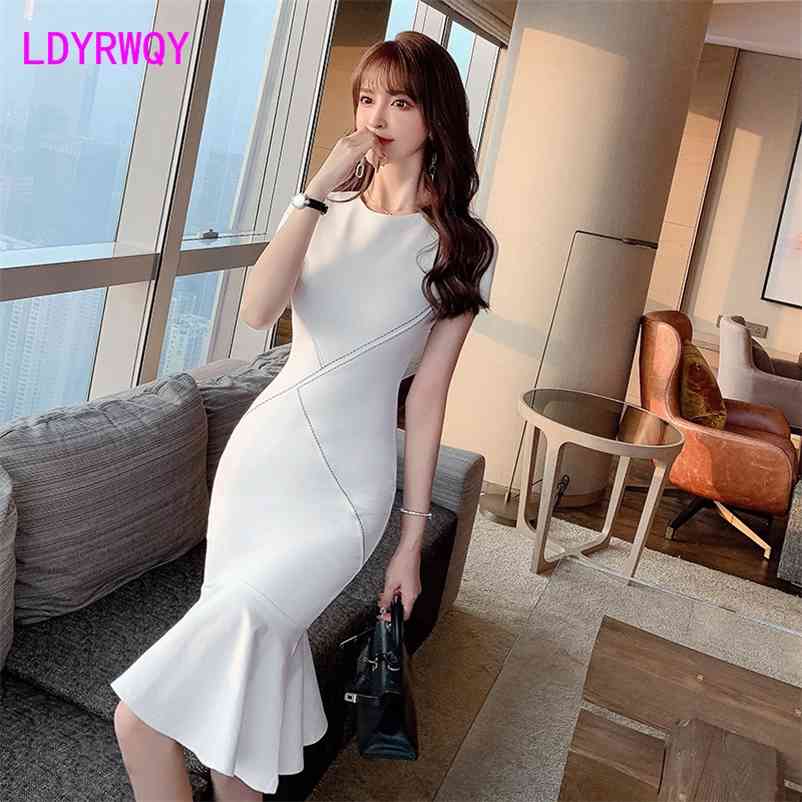 

LDYRWQY Dress summer fashion sexy slim bag hip fishtail Office Lady Sheath Zippers Knee-Length 210603, Black