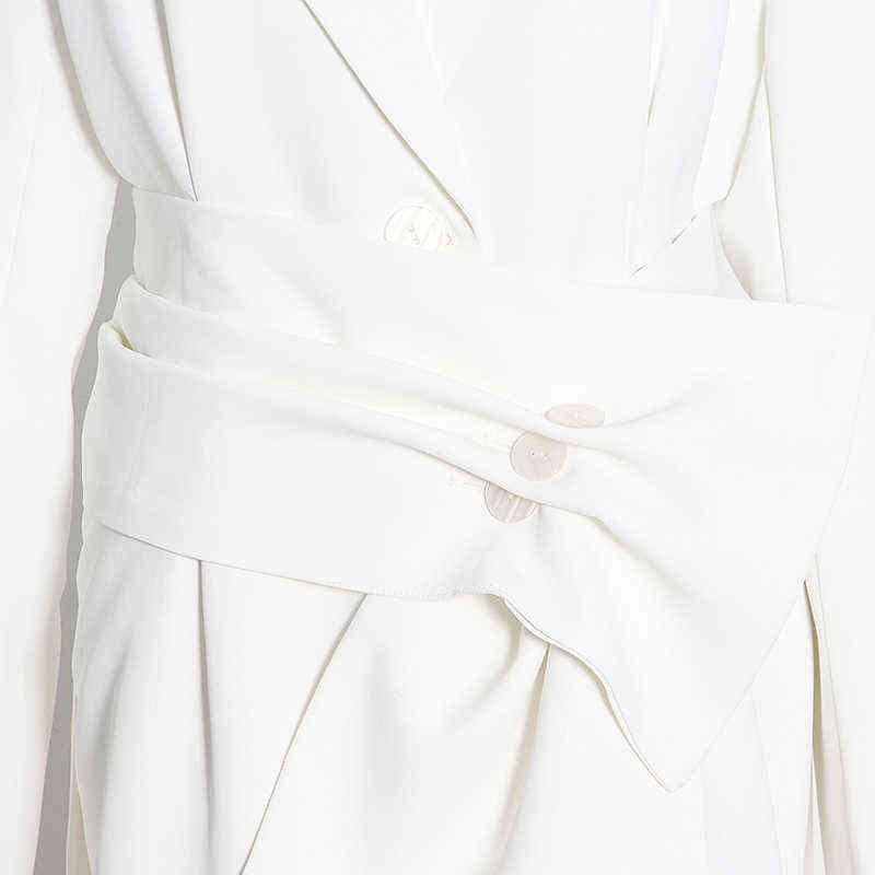 TWOTWINSTYLE White Minimalist Blazer For Women Notched Long Sleeve Sashes Elegant Blazers Female Fashion Clothing 211120