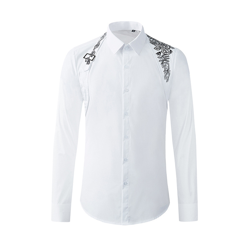 Metal Buckle Ribbon Over The Shoulder Men Shirt Long Sleeve Slim Chemise homme High-end Pure Cotton Business Male Dress Shirts, Black
Metal Buckle Ribbon Over The Shoulder Men Shirt Long Sleeve Slim Chemise homme High-end Pure Cotton Business Male Dress Shirts, Black