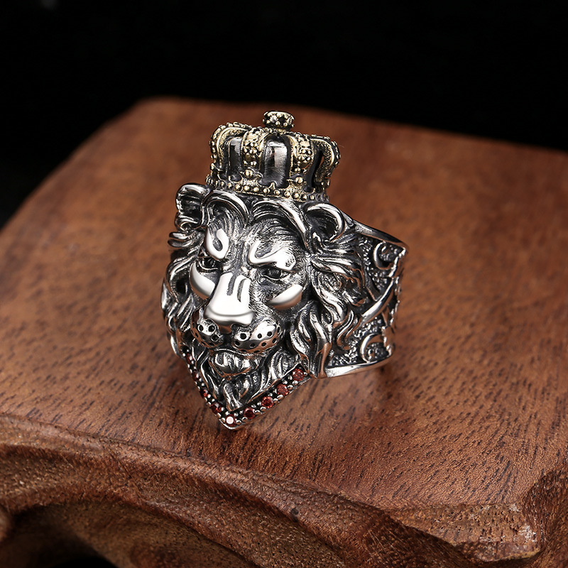 925 sterling silver lion king adjustable rings American European antique silver two-tone handmade vintage designer luxury jewelry rings