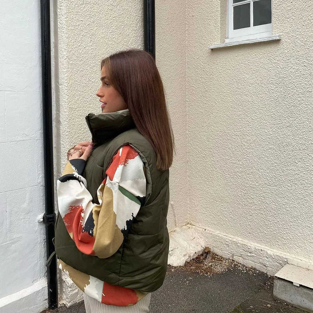 Women Reversible Gilet Jacket Sleeveless High Collar Fashion Casual Streetwear Woman Waistcoat Tops veste femme 210819