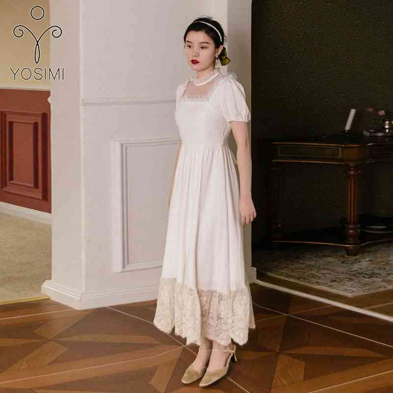 YOSIMI Summer Vintage Patchwork Lace Square Collar Ankle-Length Fit and Flare Short Sleeve Evening Party Long Women Dress 210604, White
YOSIMI Summer Vintage Patchwork Lace Square Collar Ankle-Length Fit and Flare Short Sleeve Evening Party Long Women Dress 210604, White
