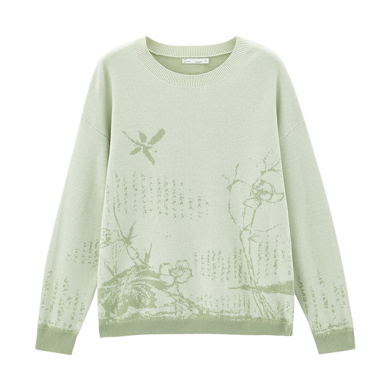 INMAN Autumn Winter Arrival Chinese Style Contrast Color Jacquard Handpainted Rib Long Sleeve Pullover Sweater 201017