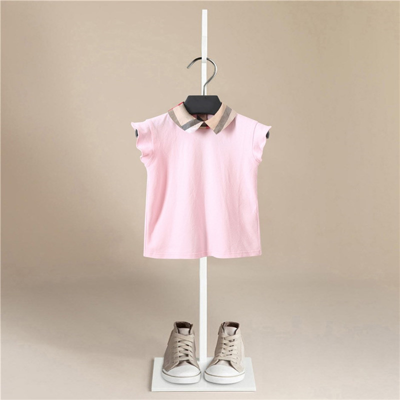 New Princess Stripe Turndown Collar Kids T Shirt Funny Kawaii Cartoon Girl Top Harajuku White Short Sleeves Girl Tshirt 210306