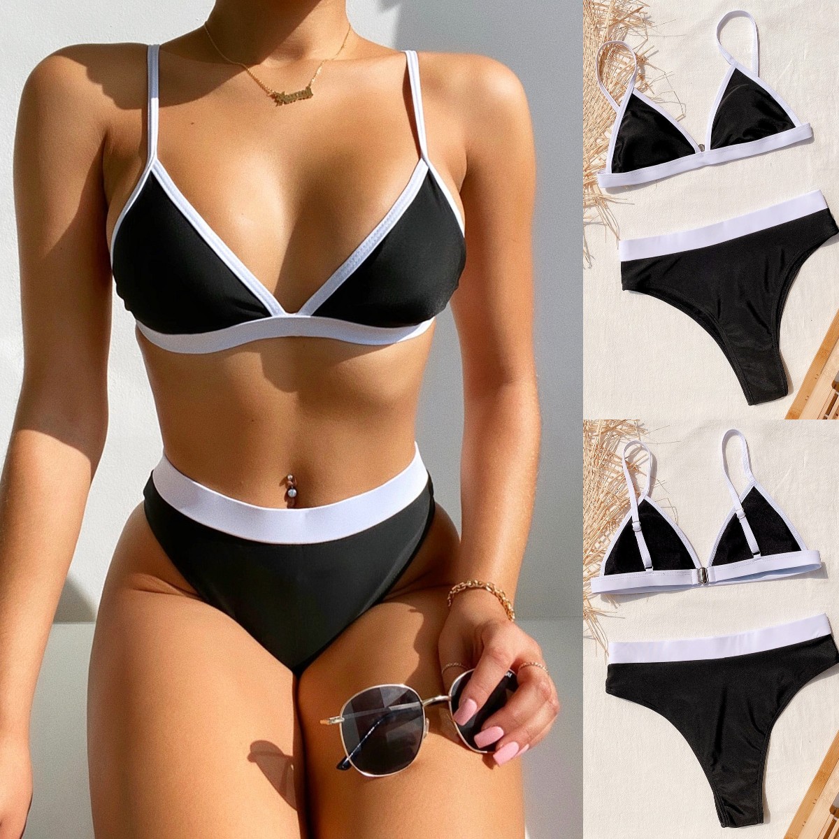 Triangle Women Bikini Set of Black with Wide Edge Push Up Padded Metal Buckle Strappy Adjustable Bra High Waist Short Swimwear Two-pieces YY026
Triangle Women Bikini Set of Black with Wide Edge Push Up Padded Metal Buckle Strappy Adjustable Bra High Waist Short Swimwear Two-pieces YY026