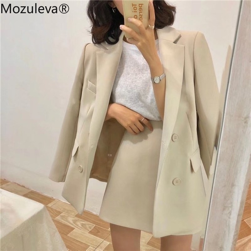 Mozuleva Spring Ladies Skirt Suits Women Single-breasted Jacket & Pencil Skirt Suits Business 2 Pieces Sets Office Uniform 210708