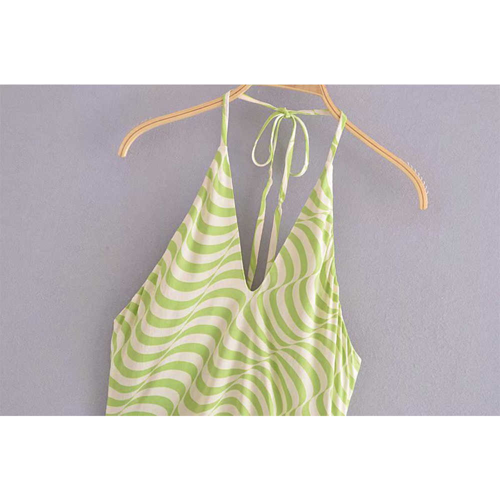 Summer Dress Women Halter Mini Dress elegant Casual Fashion Chic Lady Striped Dresses Woman 210709