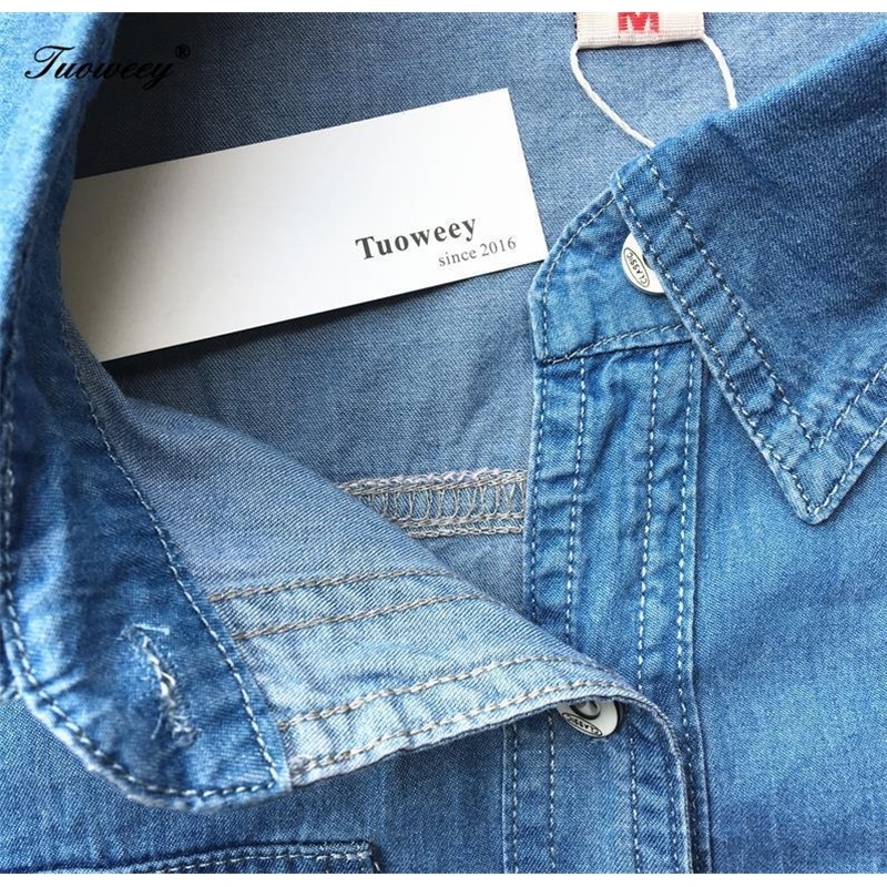 Cotton spring Fashion Loose Denim Women Blouses short Sleeve Shirts Women Tops vintage Jeans Blouse Female Casual Clothing T200321