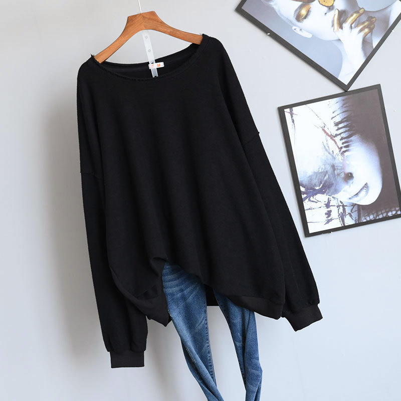 Autumn New Korean Simple Pure Color Loose Slimming Women Hoodies Plus Size Casual All-match Mid-length Top Free Shipping 201217