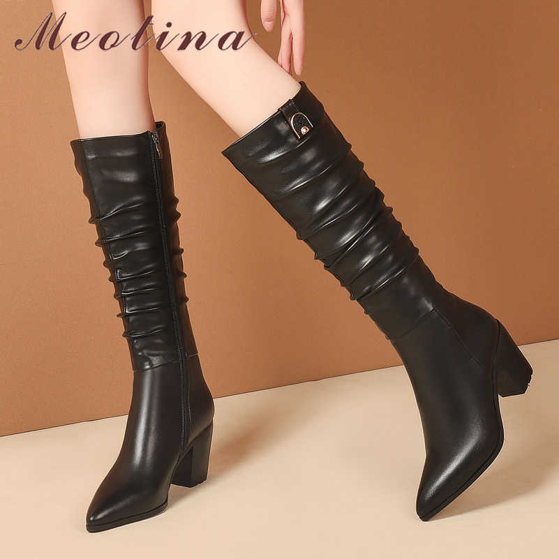 Meotina Pleated Real Leather Thick High Heel Long Boots Women Pointed Toe Zip Metal Decoration Knee High Boots Ladies Shoes 45 210608, Black
Meotina Pleated Real Leather Thick High Heel Long Boots Women Pointed Toe Zip Metal Decoration Knee High Boots Ladies Shoes 45 210608, Black