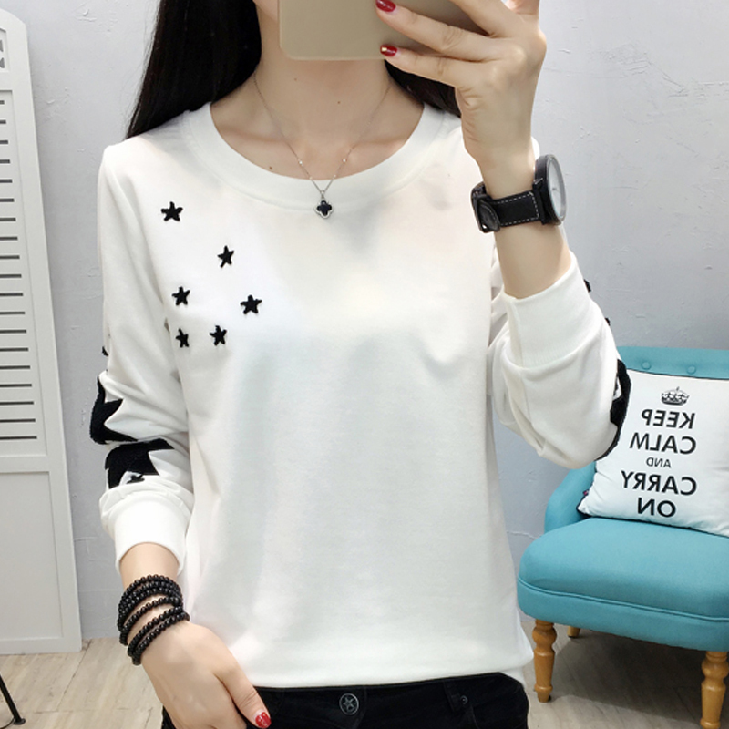 Hoodie Womens Autumn Korean Embroidered Stars Fashion Women Sweatshirt Plus Size O-Neck Blouse Long Sleeve Pullover Clothes 201212
