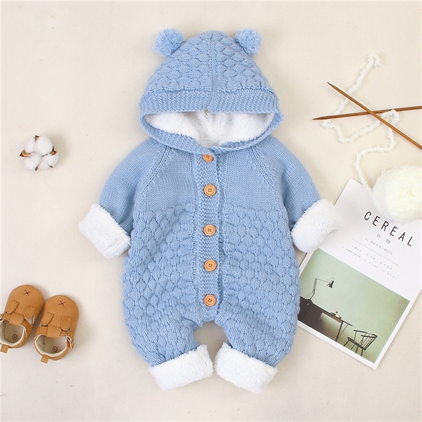 Baby Rompers Knitted Infant Boys Girls Jumpsuits Autumn Winter Soft Warm Thick Newborn Bebes Fleece Overalls 0-24M H0820