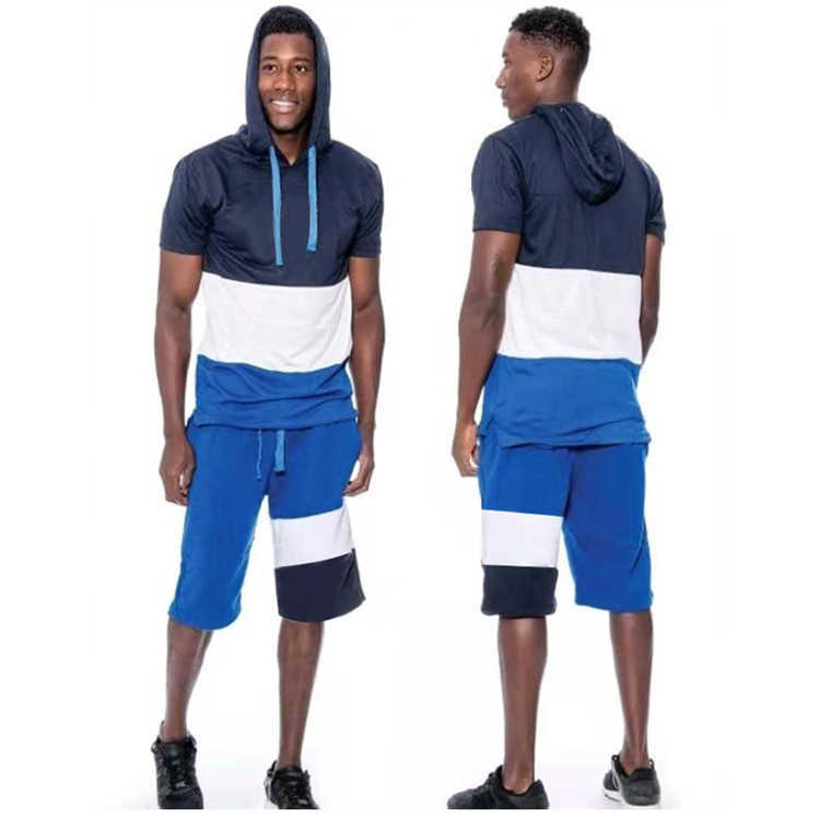 Men's Sets Summer 2 Piece Jogging Fitness Suit Sporting Casual Short Sleeve Tracksuit+Shorts Fashion Patchwork Male Clothing 210603