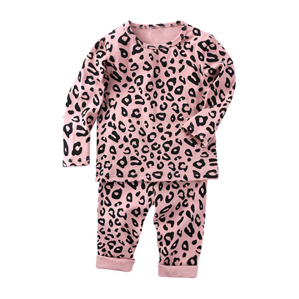 Mudkingdom Kids Pajamas Autumn Long Sleeve Sleeping Clothing Set Leopard High Waist Boys Girls Pajama 210615