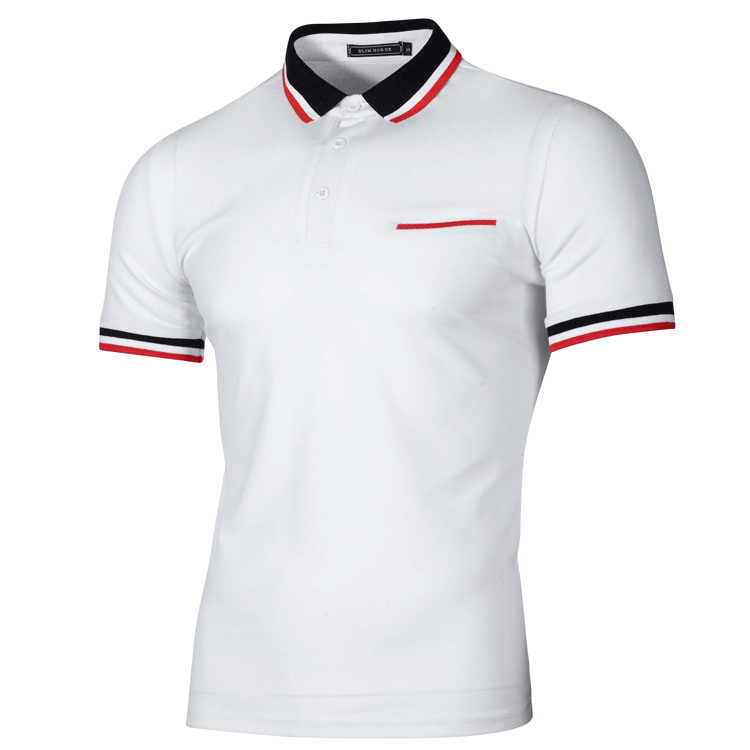 New Men's Polo Shirt Neckline Stitching Short Sleeve T-Shirt Golf Casual Slim, White
New Men's Polo Shirt Neckline Stitching Short Sleeve T-Shirt Golf Casual Slim, White