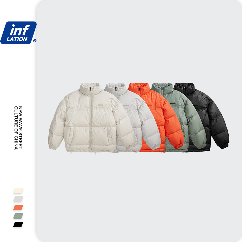 INFLATION Solid Color Down Jackets Mens Winter Thick Warm Stand Collar Loose Fit Classic Down Puffer Jacket Men Outwear 2544W 201225