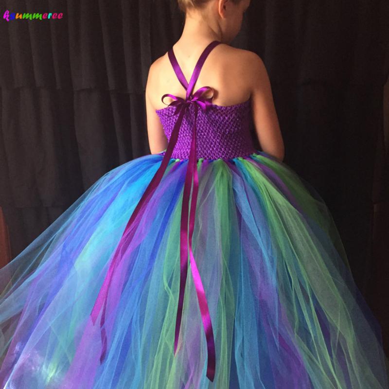 

Girl's Dresses Turquoise And Purple Tulle Peacock Feather Tutu Dress For Girls Kids Pageant Clothing Children Evening Gown Party, Peacock dress