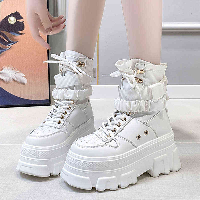 Rimocy Green Punk Chunky Platform Motorcycle Boot Autumn Winter Gothic Shoes Woman Thick Bottom Lace Up Ankle Botas Mujer 211105