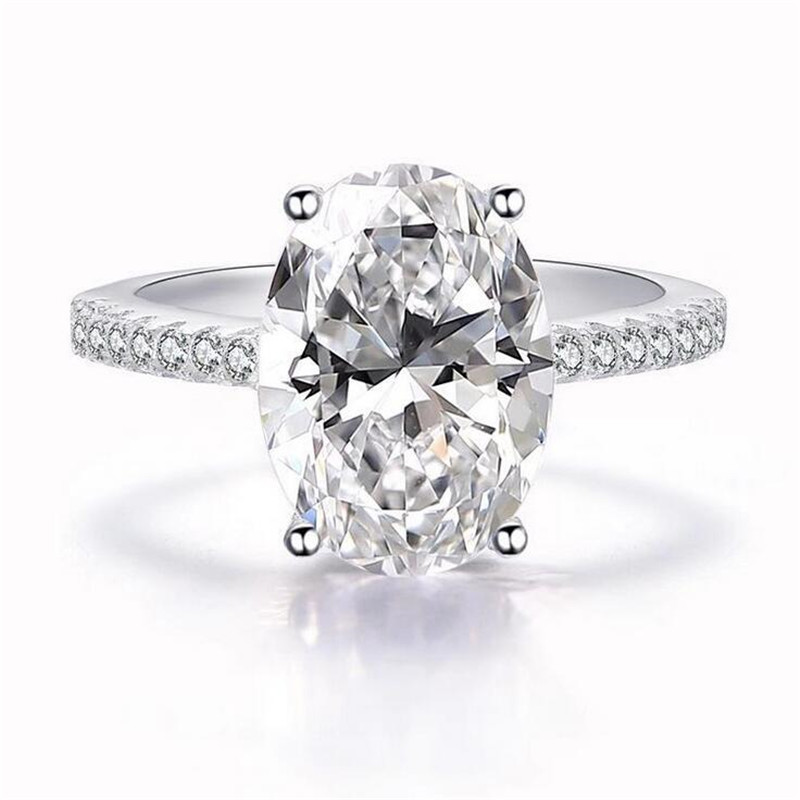 Ins Top Selling High Quality Luxury Jewelry 925 Sterling Silver Oval Cut White Topaz CZ Diamond Women Wedding Engagement Band Ring Gift