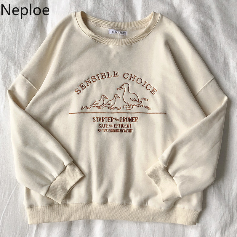 Neploe Letter Embroidery Women Sweatshirt Loose Harajuku Oversize Sweatshirt Pullovers Spring Autumn Hoody 201106