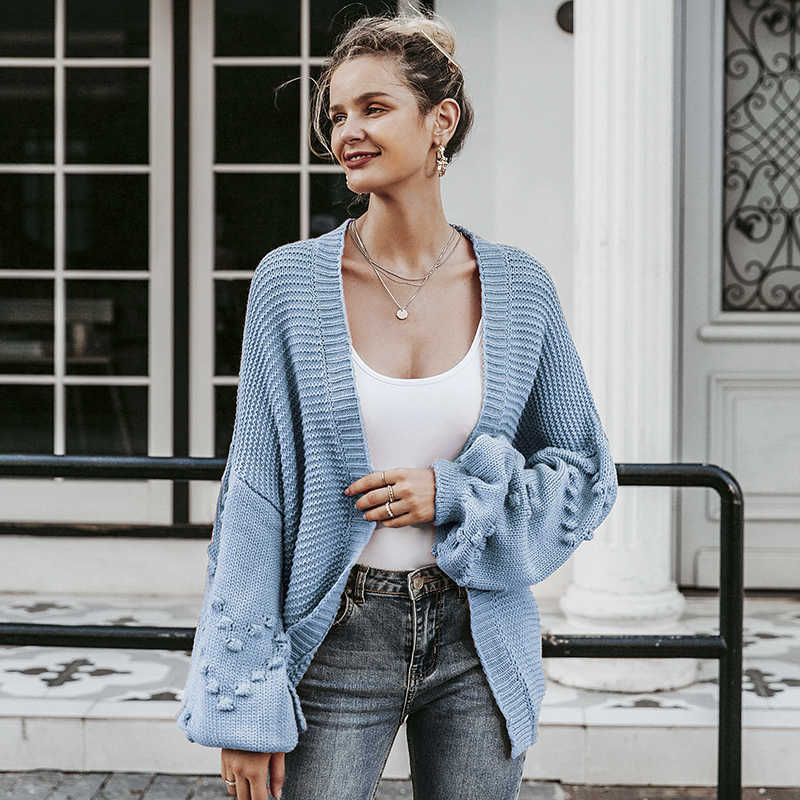 Loose women knitted cardigans Oversized lantern sleeve heart crochet jumper Autumn winter female knitting cardigan coats 210918