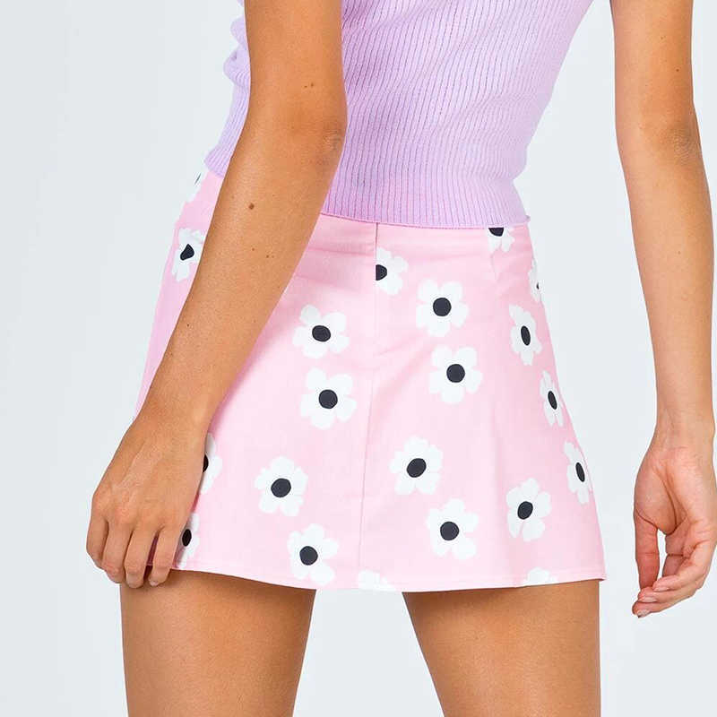 sweet women blue mini skirts summer fashion ladies high waist floral skirt party female vintage boho girls chic 210527