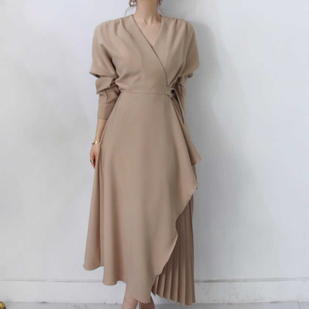 Autumn Summer Fashion Fold Womens Korea Girl Female Irregular Slim Belt Dress Dresses Feminine V Neck Shirt E066 210603, Apricot
Autumn Summer Fashion Fold Womens Korea Girl Female Irregular Slim Belt Dress Dresses Feminine V Neck Shirt E066 210603, Apricot
