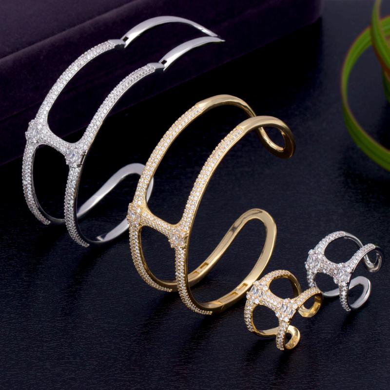 Earrings & Necklace Fashion Dubai Jewelry Micro Paved Baguette Cubic Zircon Adjustable Bangle Ring Sets For Women Birthday Party Gifts, Silver
Earrings & Necklace Fashion Dubai Jewelry Micro Paved Baguette Cubic Zircon Adjustable Bangle Ring Sets For Women Birthday Party Gifts, Silver