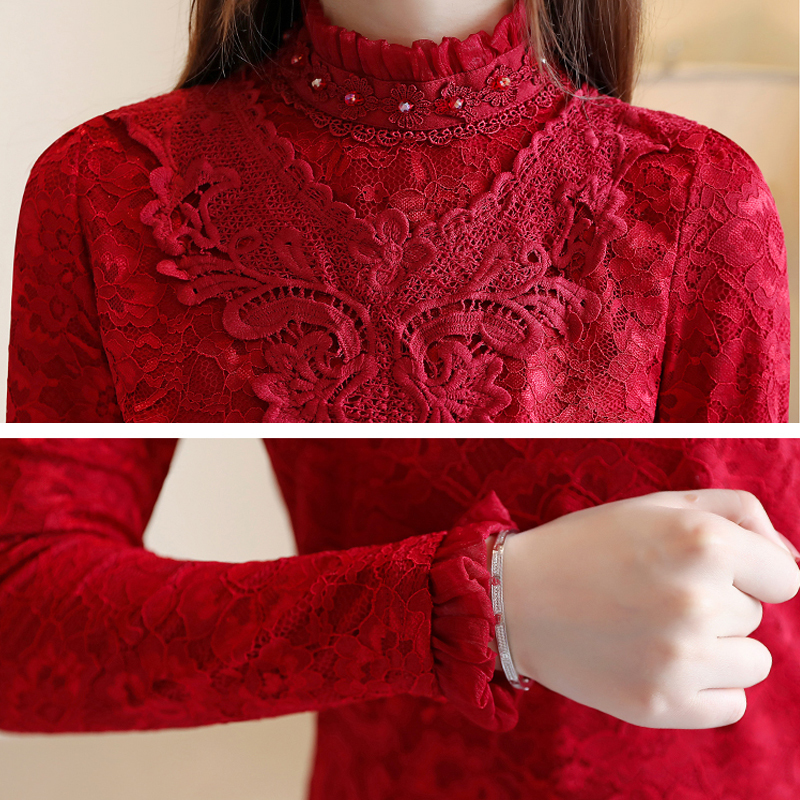 Autumn Blouse For Women Long Sleeve Lace Shirts For Women Tops White And Pink Tops Stand Solid Spliced Plus Size 6753 50 210225