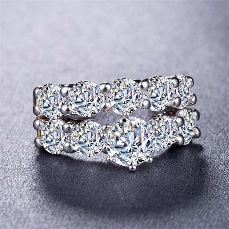 Luxury Jewerly Couple Rings 925 Sterling Silver Round Cut White Topaz CZ Diamond Gemstone Eternity Women Wedding Engagement Bridal Ring Set