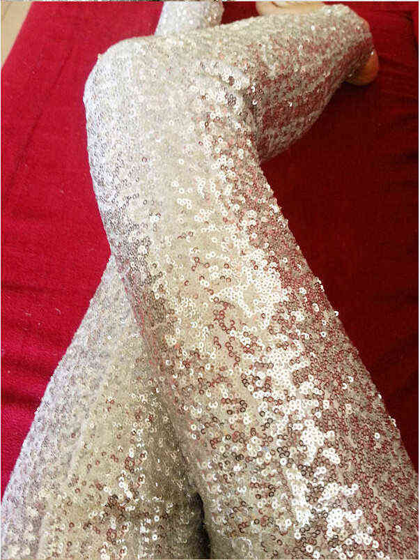 Gold Sequined Leggings Trousers Full Sequin Pants Anti Emptied Slim Was Thin Pencil 211215
