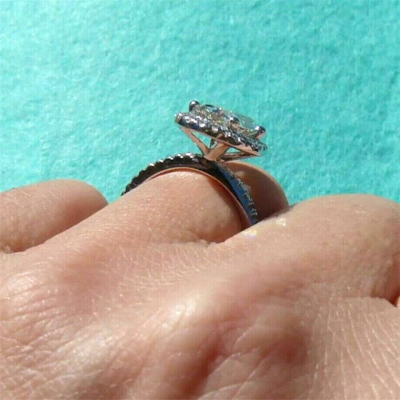 Choucong Unique Jewelry Wedding Rings Sterling Sier Oval Cut White Topaz CZ Dia Gemstones Eternity Party Women Engagement Bridal Ring Gift