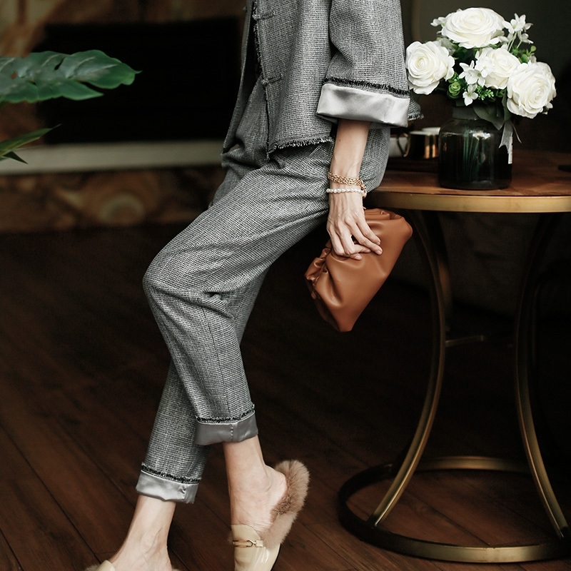 ROJAY Improved Straight Cheongsam Pants Women Chinese Style Casual Pencil Pants High-Waist Vintage Temperament T200113