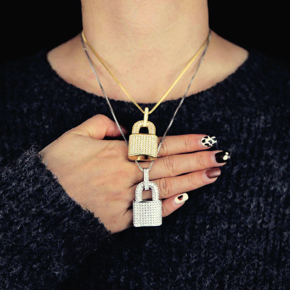 New Luxury Lock Pendant Necklace 5MM Tennis Chain Rope Iced Out Bling Cubic Zircon Necklace For Men Women Hip Hop Jewelry
