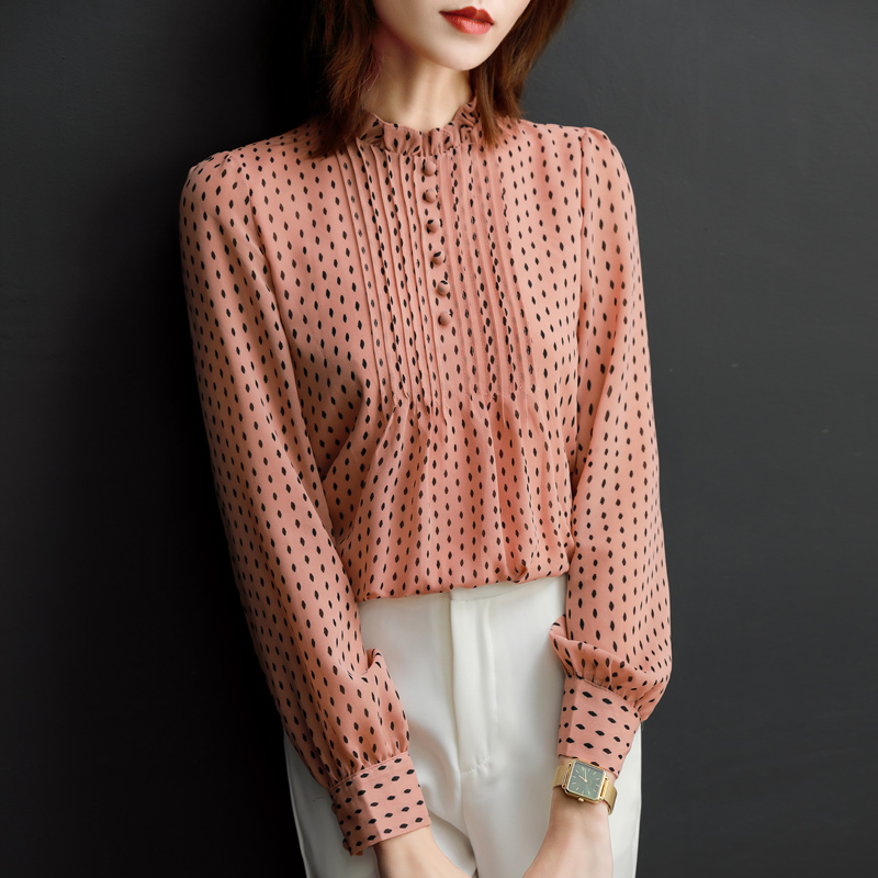 Women Spring Autumn Style Plus Size 4XL Chiffon Blouse Long Sleeve Office Blouse Polka Dot Printed Loose Shirt Feminine 11859 210225
