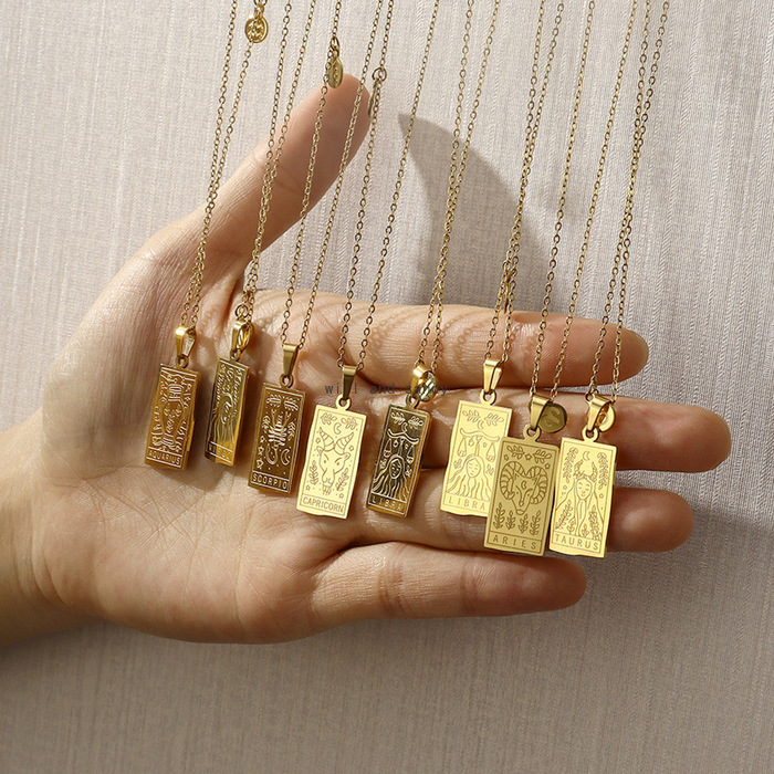 12 Zodiac Sign Tarot Necklace Gold Chain Leo Cancer Pendants Charm Star Sign Choker Astrology Necklaces for Women girls Fashion Jewelry Will and Sandy