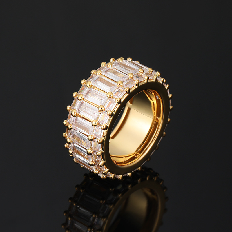 New Fashion Hip Hop Iced Out Finger Ring Baguette Square Cubic Zirdonia Rock Punk Bling Rings High Quality AAA Zircon Hiphop Charm Jewelry Party Gifts